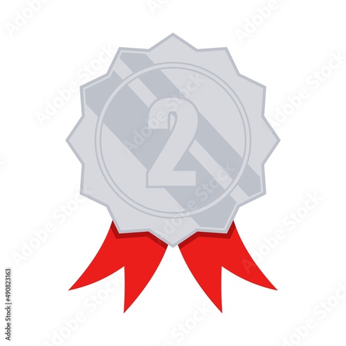 silver ribbon medallion for second winner champion vector illustration design