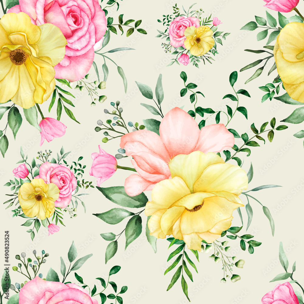 seamless pattern beautiful blooming roses and peony flower