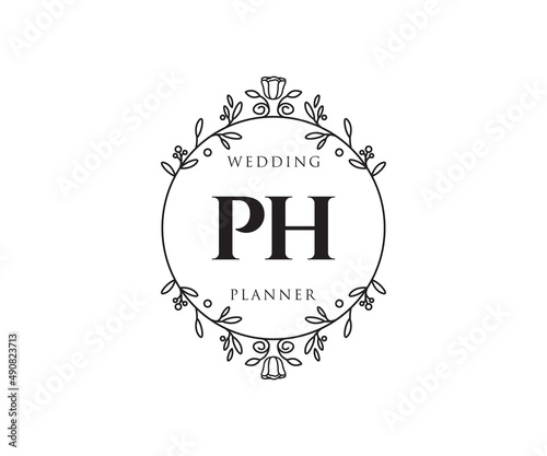PH Initials letter Wedding monogram logos collection, hand drawn modern minimalistic and floral templates for Invitation cards, Save the Date, elegant identity for restaurant, boutique, cafe in vector