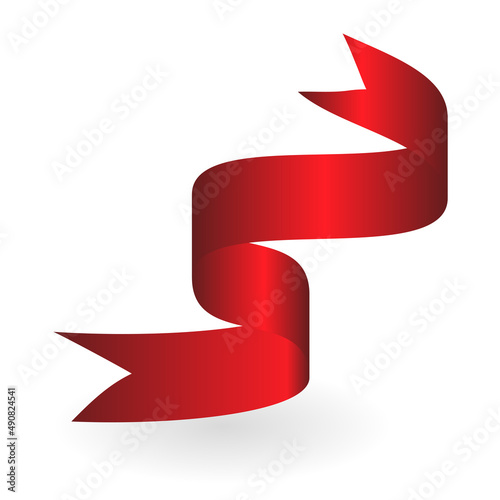 Red colorful curved ribbon on white background. Illustration.