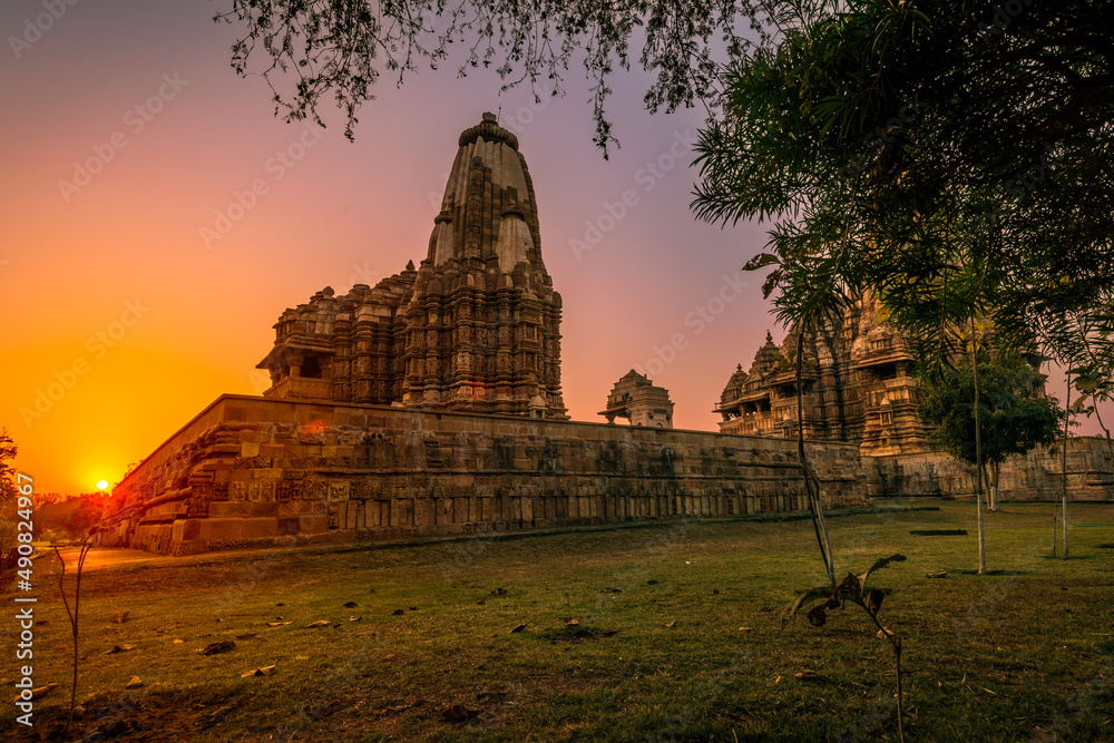 Sunrise in the Western Group of Temples at Khajuraho, Madhya Pradesh, India - A Unesco world heritage site