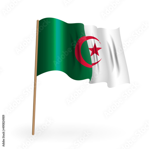 National Red and white flag of the Kingdom of Bahrain. Waving banner on a fla...