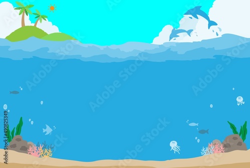 可愛い手描きの海の風景イラスト