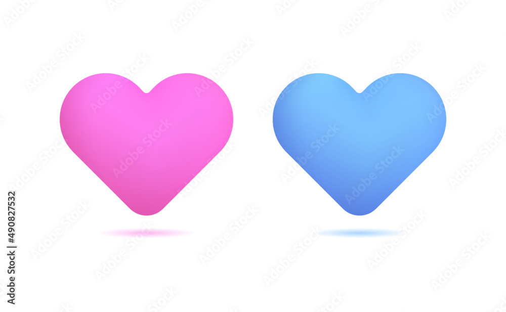 Vector 3D heart symbol realistic illustration on white background. Love for Valentines Day, Mothers Day, wedding, Icon.
