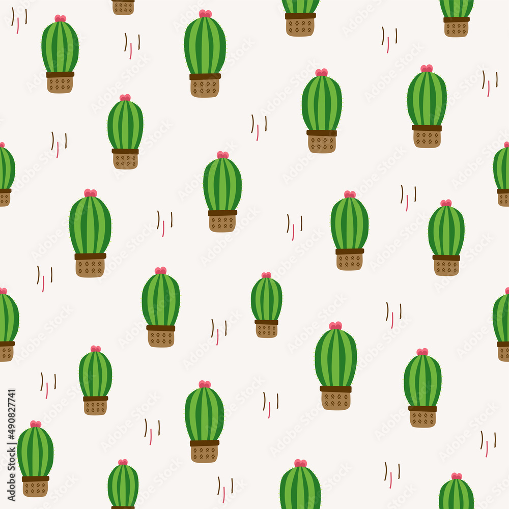 Cute cactus seamless pattern in doodles hand drawn cartoon style. Modern bright repeated texture with green cacti and desert plants for scrapbook, print, wallpaper, wrap gift, card, fabric. Cute cactus seamless pattern in doodles hand drawn cartoon style. Modern bright repeated texture with green cacti and desert plants for scrapbook, print, wallpaper, wrap gift, card, fabric.