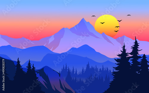 sunset landscape with mountains