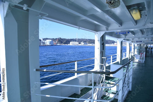 Sightseeing trip by ferry in Japan. A 40-minute cruise from Kurihama Port in Kanagawa Prefecture to Kanaya Port in Chiba Prefecture.  © tamu