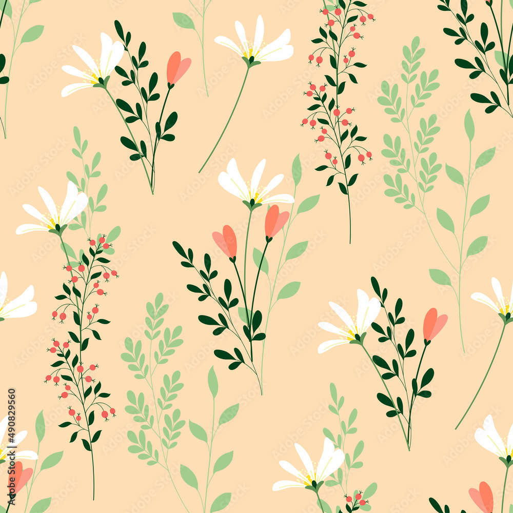 flowers and berries make up a seamless pattern flowers and berries make up a seamless pattern