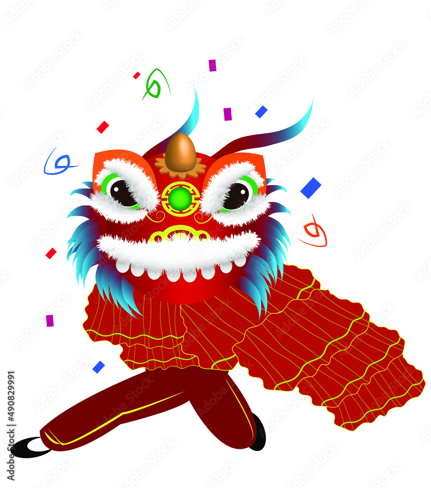 Naklejka premium happy chinese new year chinese ancient building lion dance festival background