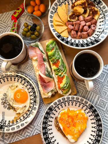 homemade breakfast on the table. healthy eating. breakfast at home. family breakfast.