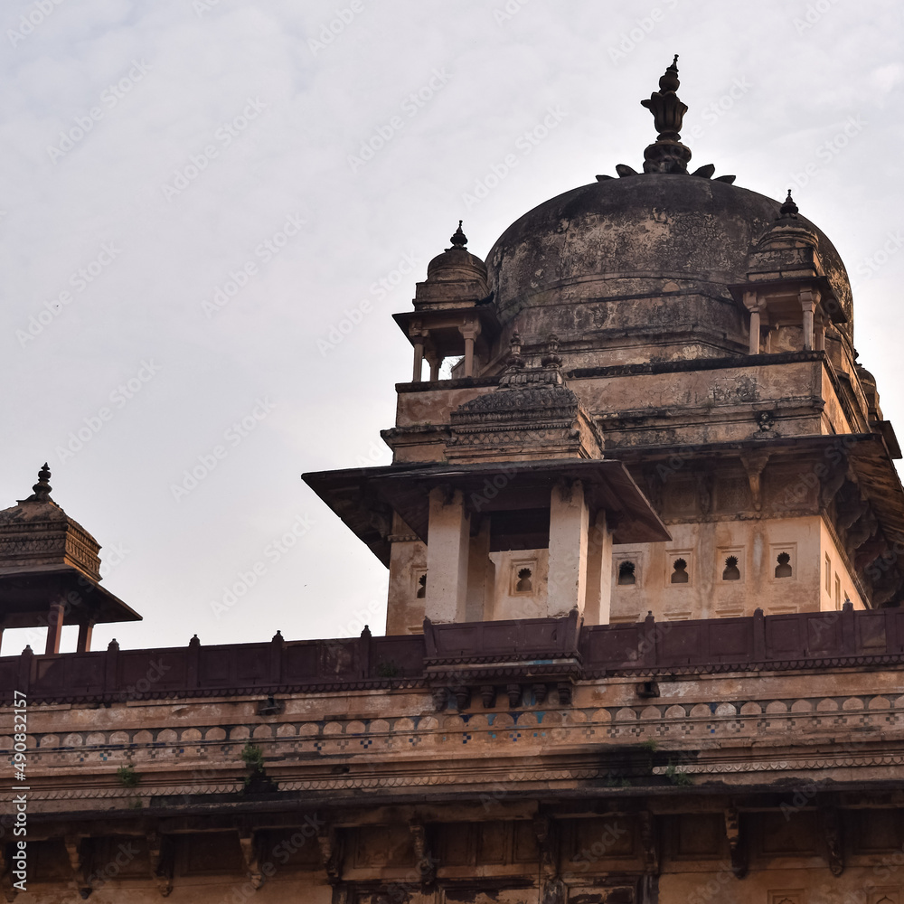 Jahangir Mahal (Orchha Fort) in Orchha, Madhya Pradesh, India, Jahangir Mahal or Orchha Palace is citadel and garrison located in Orchha. Madhya Pradesh. India, Indian Archaeological Sites