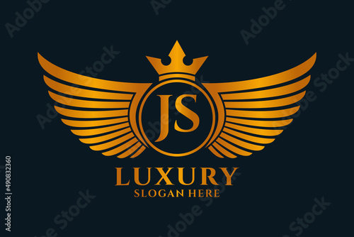 Luxury royal wing Letter JS crest Gold color Logo vector, Victory logo, crest logo, wing logo, vector logo template.