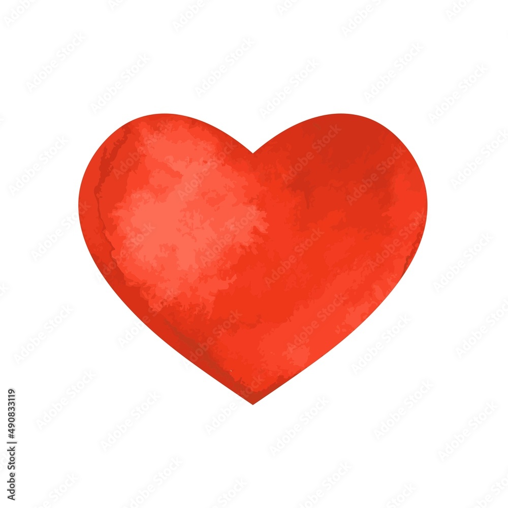 Watercolor red heart shape art isolated on white background Love concept on Valentine day.