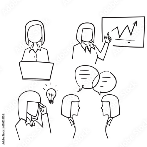 hand drawn doodle Simple Set of Business Woman Related vector drawing