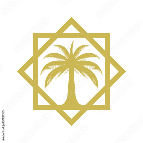 Gold Dates tree vector icon. Arabian dates logo.