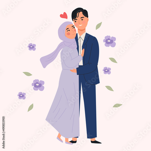 muslim cute couple cartoon character
