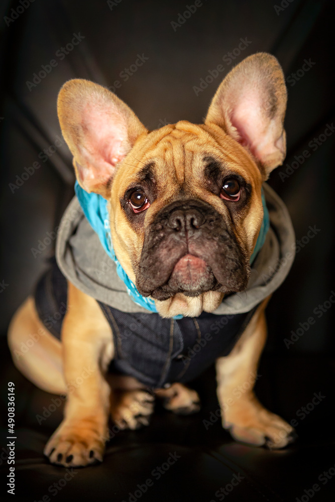 Portrait of a funny French bulldog puppy..