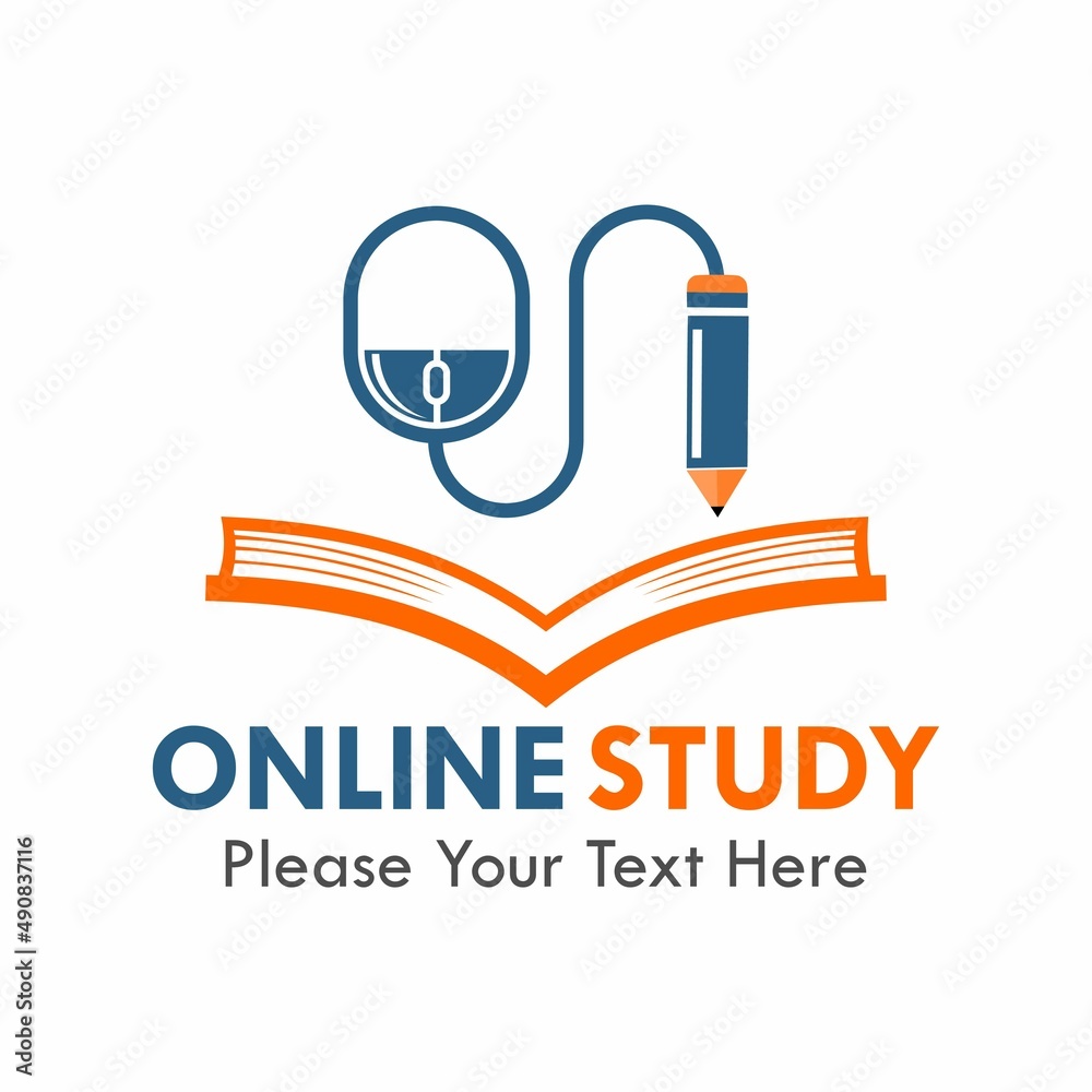 Online study logo template illustration. there are book, pencil with mouse Online study logo template illustration. there are book, pencil with mouse