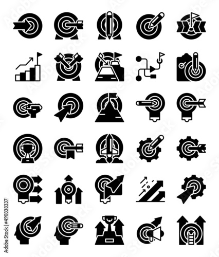solid glyph silhouette arrow target success icons pack