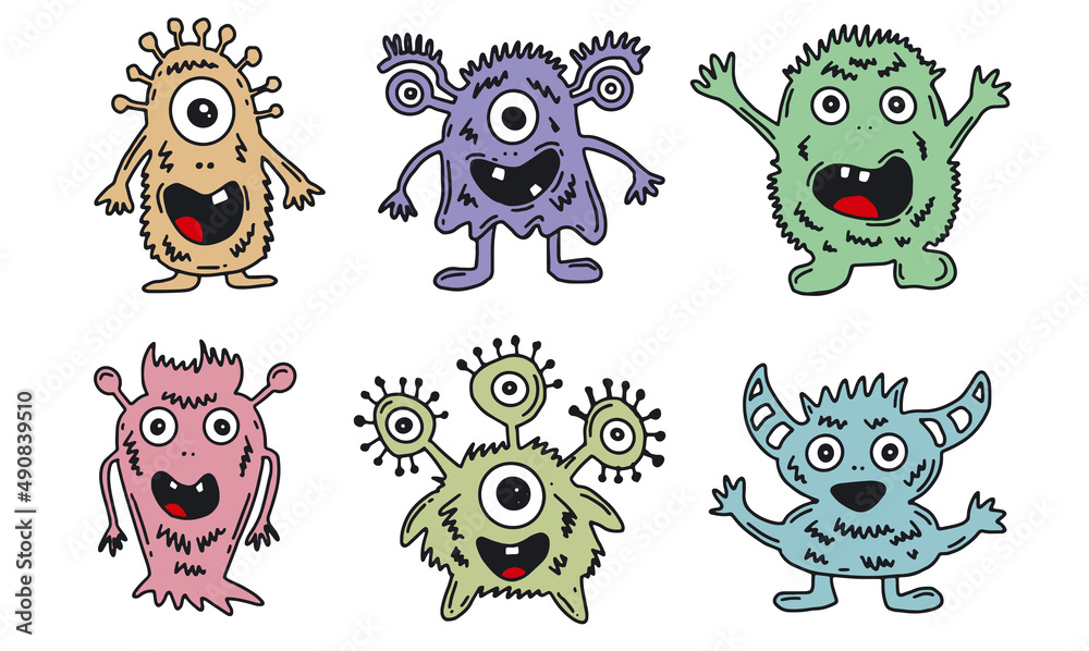 Obraz premium Monster set, hand drawn illustration. 