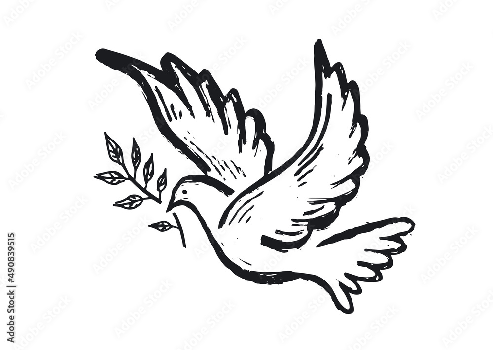 Dove of peace hand drawn illustration.