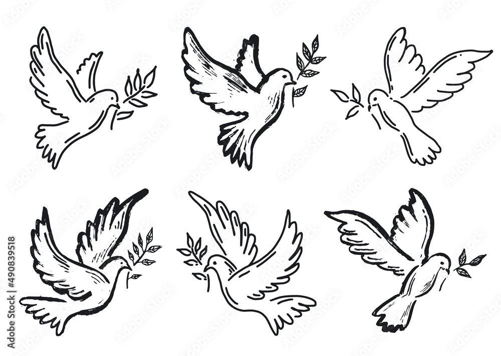 Dove of peace hand drawn illustration.