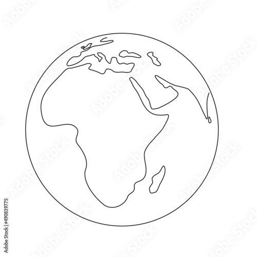 アフリカ大陸を中心に見た地球のイラスト（白背景・ベクター・切り抜き）