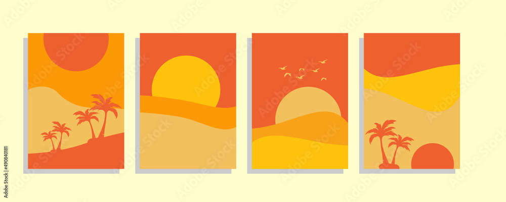 Minimalist natural abstract contemporary aesthetic background landscape with desert and sun. with nice colors, minimalist art print design