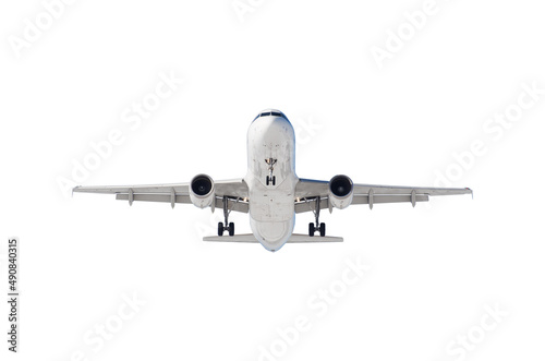 Airplane isolated on white background, front view.