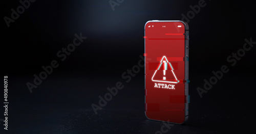 Hacker security cyber attack smartphone. Digital mobile phone isolated on black. Internet web hack technology. Login and password, cybersecurity banner concept.