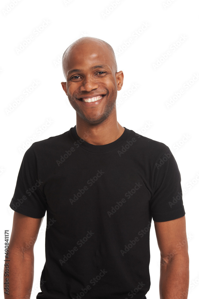 Let your message fly high over this friendly face. Studio portrait of a handsome african american man isolated on white. Let your message fly high over this friendly face. Studio portrait of a handsome african american man isolated on white.