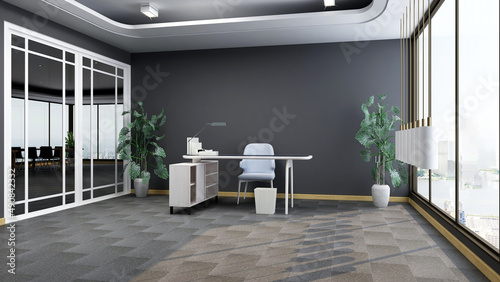 3d office minimalist room with wooden design interior