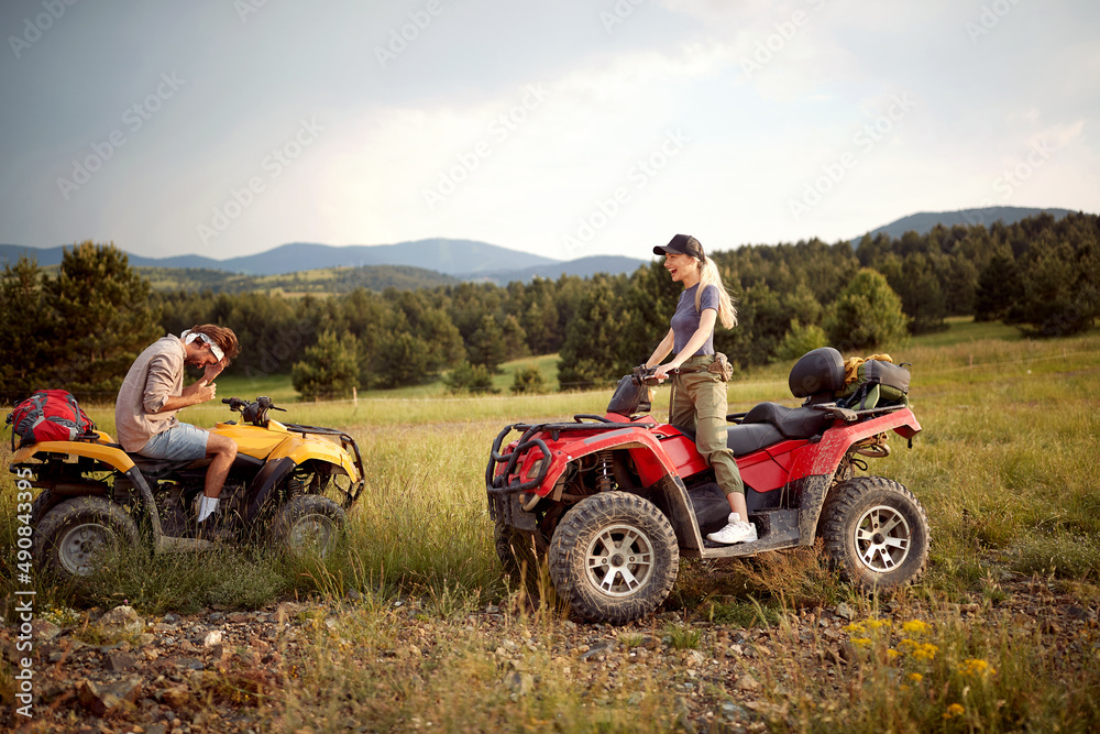 frends riding on quad bike.quad bikes on the mountains frends riding on quad bike.quad bikes on the mountains