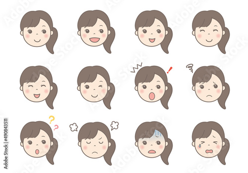 女性の顔イラスト（表情いろいろ）