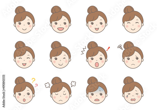 女性の顔イラスト（表情いろいろ）