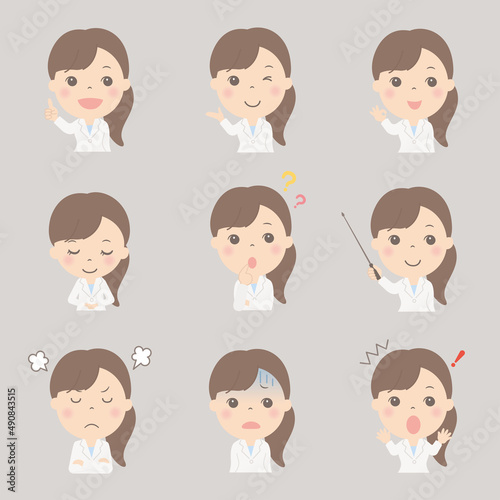 女性の上半身イラストセット（白衣）	