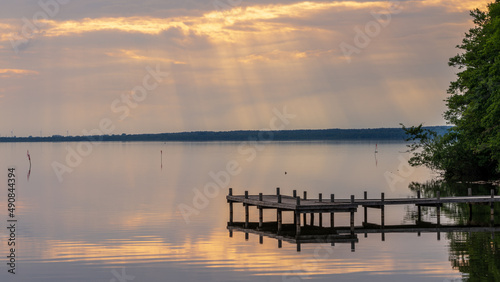 A jetty at the shore of the bathing island in Steinhude with view at the Steinhuder  Lower Saxony  Germany