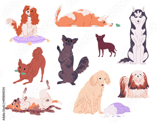 Cute cartoon dogs vector puppy different breads doggy illustration