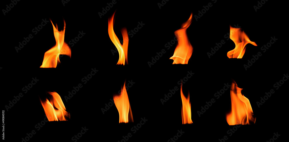 Flame collection isolated on black background for graphic design or wallpaper. Flame collection isolated on black background for graphic design or wallpaper.