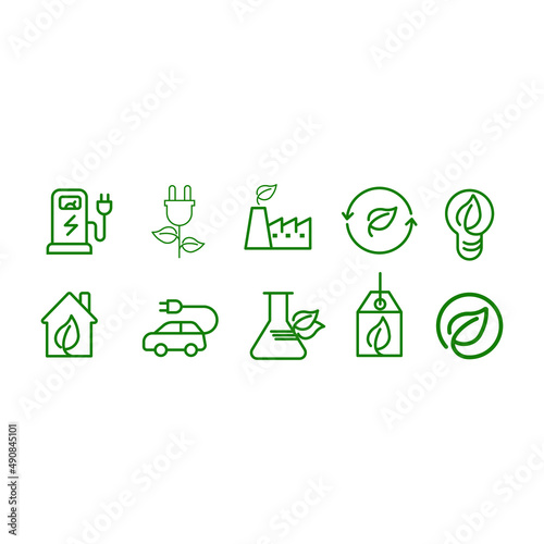 Ecology icon set. Conservation saving support and solution. Energy sign and symbol. Isolated on white background. vector illustration flat design. Environment and sustainable concept.