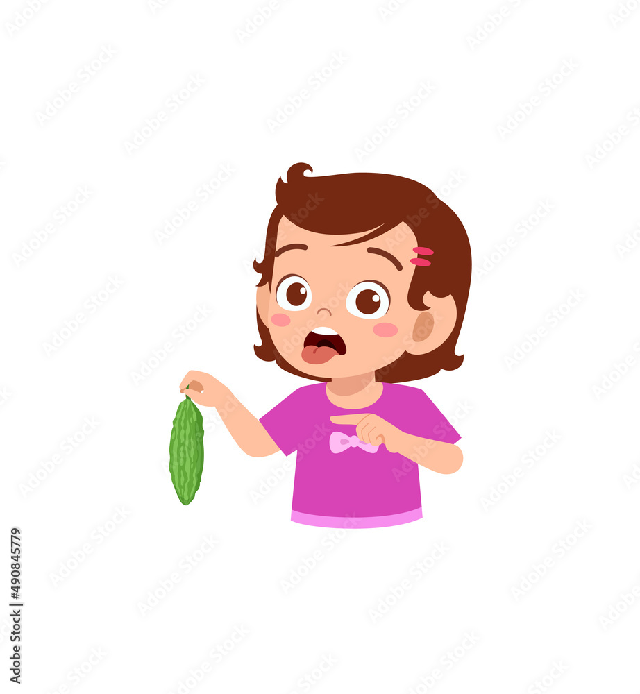 little girl feel not happy when eat bitter gourd little girl feel not happy when eat bitter gourd