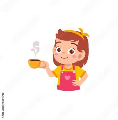 little girl drink hot chocolate and feel happy