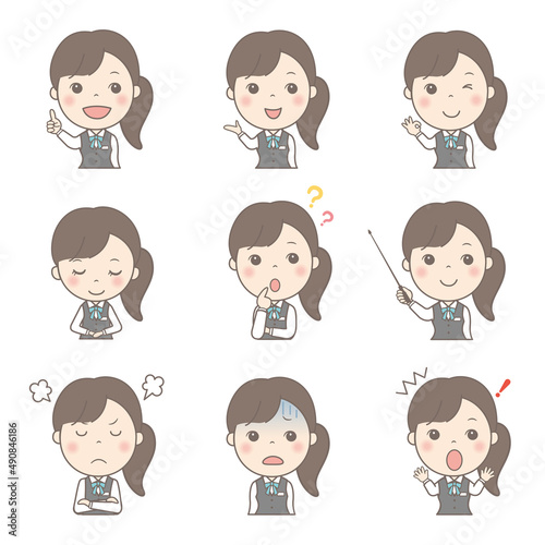 女性の上半身イラストセット（OL）