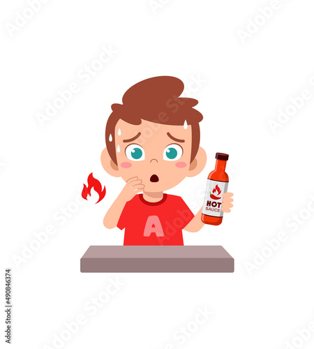 little boy eat hot sauce and not feeling well