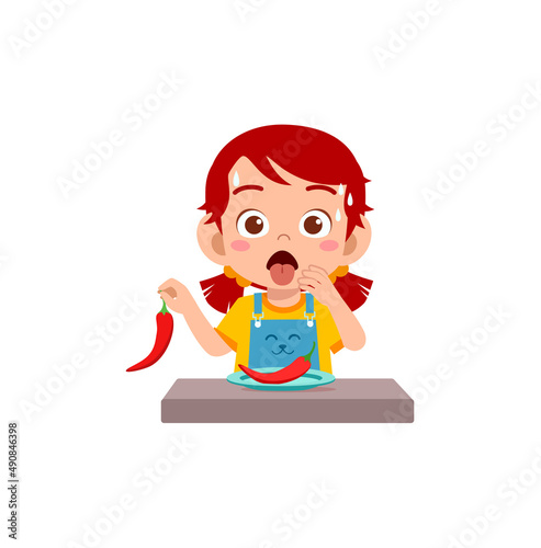 little girl eat hot chili and not feeling well