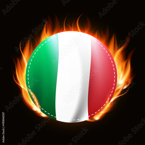 Italy flag on fire background. Country emblem. Illustration