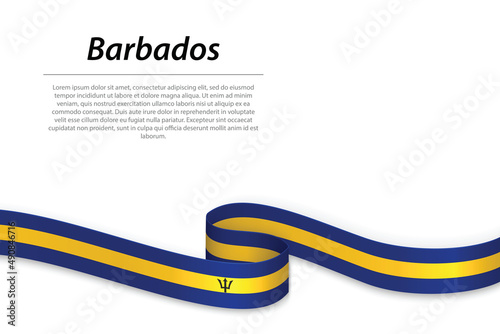 Waving ribbon or banner with flag of Barbados