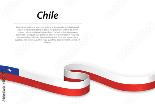 Waving ribbon or banner with flag of Chile photo