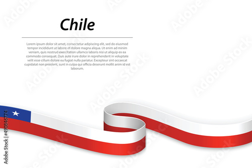 Waving ribbon or banner with flag of Chile