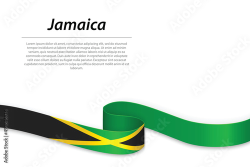 Waving ribbon or banner with flag of Jamaica